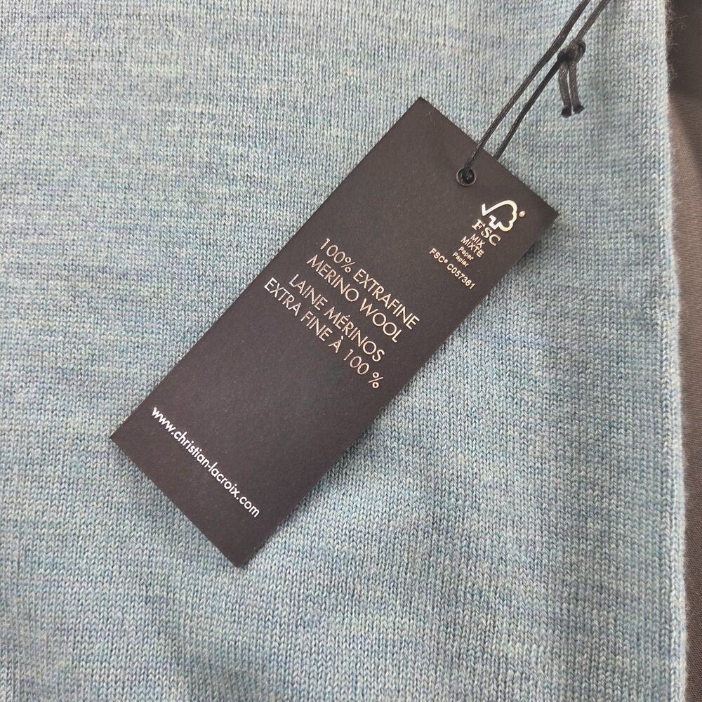 NWT Christian Lacroix Extra Fine Merino Wool Sweater Mens Small Teal Crewneck - Picture 5 of 11